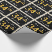 エレガント、フェイク金ゴールド34番目の誕生日+名前をカスタムする ラッピングペーパー (角)