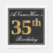 エレガント、フェイク金ゴールド35番目の誕生日+名前をカスタムする スタンダードランチョンナプキン (正面)