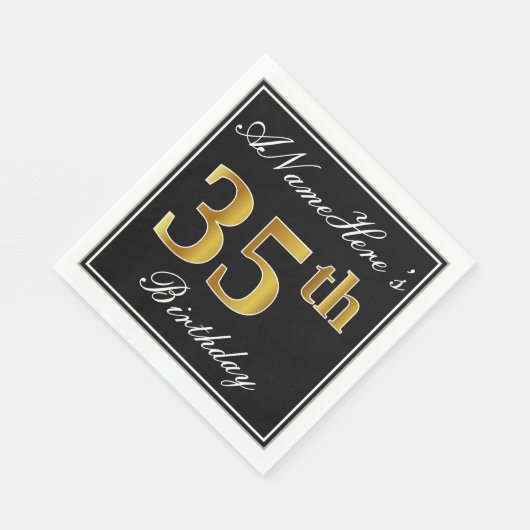 エレガント、フェイク金ゴールド35番目の誕生日+名前をカスタムする スタンダードランチョンナプキン (角)