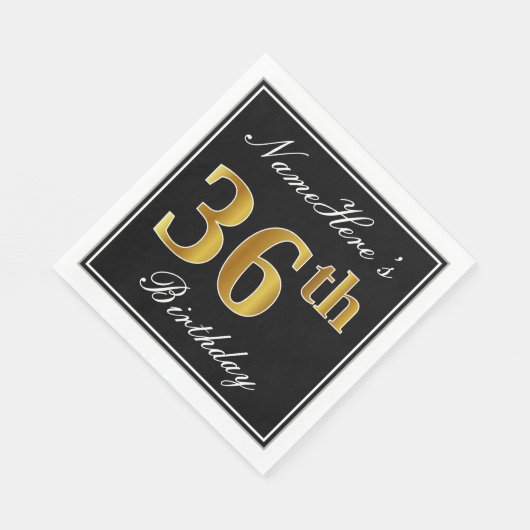エレガント、フェイク金ゴールド36番目の誕生日+名前をカスタムする スタンダードランチョンナプキン (角)