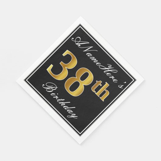 エレガント、フェイク金ゴールド38番目の誕生日+名前をカスタムする スタンダードランチョンナプキン (角)