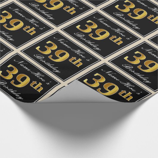 エレガント、フェイク金ゴールド39番目の誕生日+名前をカスタムする ラッピングペーパー (角)
