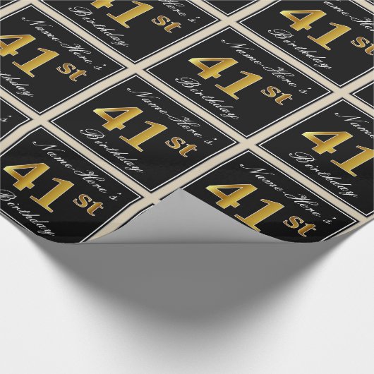 エレガント、フェイク金ゴールド41番目の誕生日+名前をカスタムする ラッピングペーパー (角)