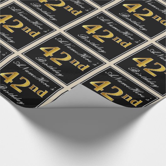 エレガント、フェイク金ゴールド42番目の誕生日+名前をカスタムする ラッピングペーパー (角)