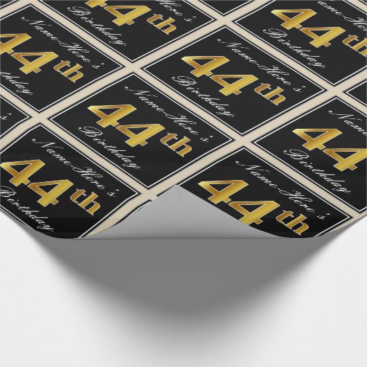 エレガント、フェイク金ゴールド44番目の誕生日+名前をカスタムする ラッピングペーパー (角)