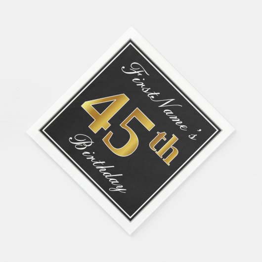 エレガント、フェイク金ゴールド45番目の誕生日+名前をカスタムする スタンダードランチョンナプキン (角)