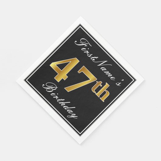 エレガント、フェイク金ゴールド47番目の誕生日+名前をカスタムする スタンダードランチョンナプキン (角)