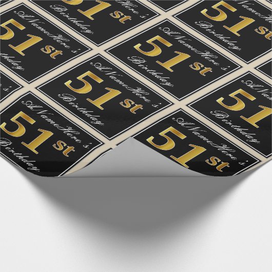 エレガント、フェイク金ゴールド51番目の誕生日+名前をカスタムする ラッピングペーパー (角)
