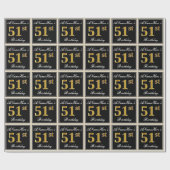 エレガント、フェイク金ゴールド51番目の誕生日+名前をカスタムする ラッピングペーパー (フラット)