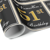 エレガント、フェイク金ゴールド51番目の誕生日+名前をカスタムする ラッピングペーパー (ロールコーナー)