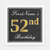 エレガント、フェイク金ゴールド52番目の誕生日+名前をカスタムする スタンダードランチョンナプキン (正面)