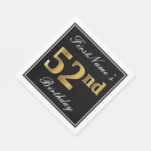 エレガント、フェイク金ゴールド52番目の誕生日+名前をカスタムする スタンダードランチョンナプキン (角)