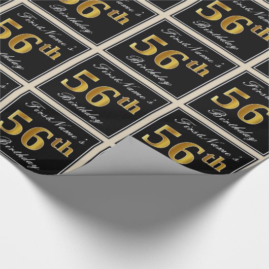 エレガント、フェイク金ゴールド56番目の誕生日+名前をカスタムする ラッピングペーパー (角)