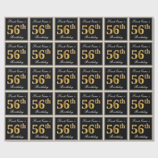 エレガント、フェイク金ゴールド56番目の誕生日+名前をカスタムする ラッピングペーパー (フラット)