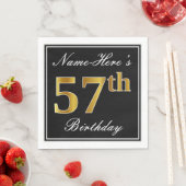 エレガント、フェイク金ゴールド57番目の誕生日+名前をカスタムする スタンダードランチョンナプキン (インサイチュ)