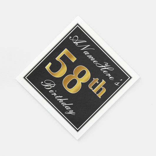 エレガント、フェイク金ゴールド58番目の誕生日+名前をカスタムする スタンダードランチョンナプキン (角)