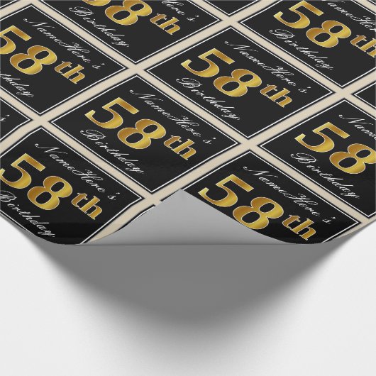 エレガント、フェイク金ゴールド58番目の誕生日+名前をカスタムする ラッピングペーパー (角)
