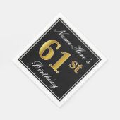 エレガント、フェイク金ゴールド61番目の誕生日+名前をカスタムする スタンダードランチョンナプキン (角)