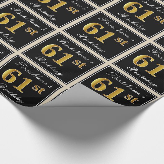 エレガント、フェイク金ゴールド61番目の誕生日+名前をカスタムする ラッピングペーパー (角)