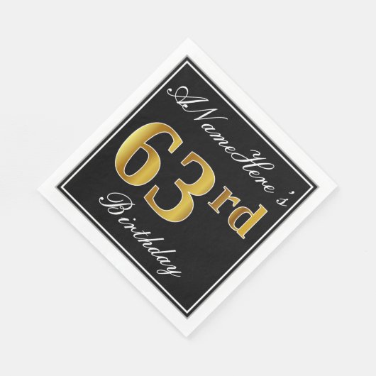 エレガント、フェイク金ゴールド63番目の誕生日+名前をカスタムする スタンダードランチョンナプキン (角)