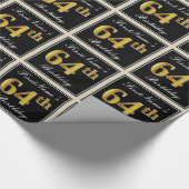 エレガント、フェイク金ゴールド64番目の誕生日+名前をカスタムする ラッピングペーパー (角)