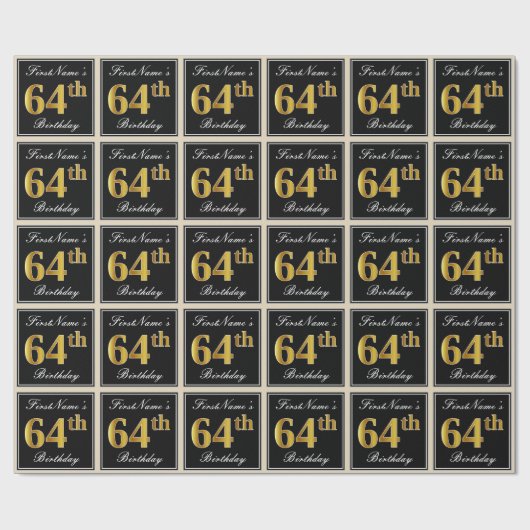 エレガント、フェイク金ゴールド64番目の誕生日+名前をカスタムする ラッピングペーパー (フラット)
