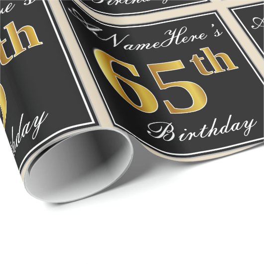 エレガント、フェイク金ゴールド65番目の誕生日+名前をカスタムする ラッピングペーパー (ロールコーナー)