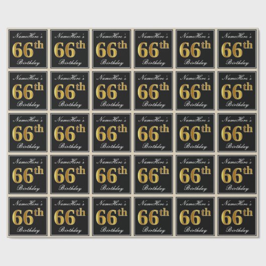 エレガント、フェイク金ゴールド66番目の誕生日+名前をカスタムする ラッピングペーパー (フラット)