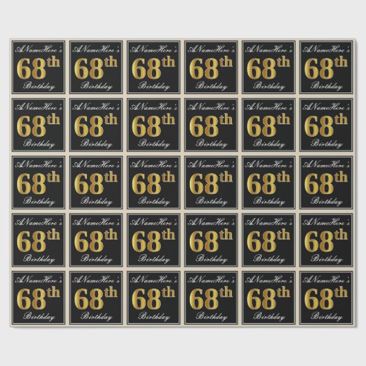エレガント、フェイク金ゴールド68番目の誕生日+名前をカスタムする ラッピングペーパー (フラット)