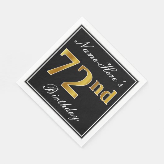 エレガント、フェイク金ゴールド72番目の誕生日+名前をカスタムする スタンダードランチョンナプキン (角)