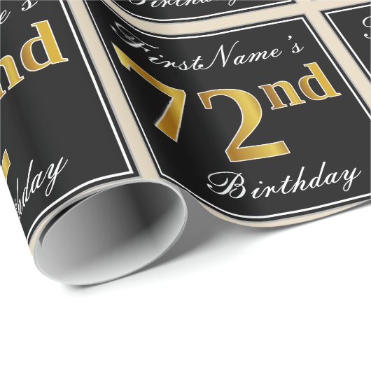 エレガント、フェイク金ゴールド72番目の誕生日+名前をカスタムする ラッピングペーパー (ロールコーナー)