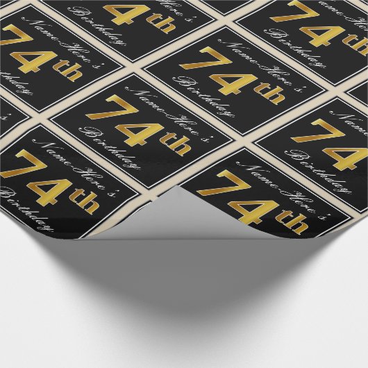 エレガント、フェイク金ゴールド74番目の誕生日+名前をカスタムする ラッピングペーパー (角)