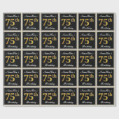 エレガント、フェイク金ゴールド75番目の誕生日+名前をカスタムする ラッピングペーパー (フラット)