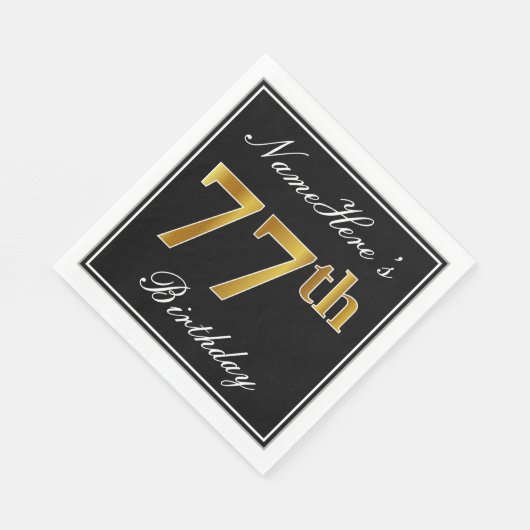 エレガント、フェイク金ゴールド77番目の誕生日+名前をカスタムする スタンダードランチョンナプキン (角)