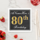 エレガント、フェイク金ゴールド80番目の誕生日+名前をカスタムする スタンダードランチョンナプキン (インサイチュ)