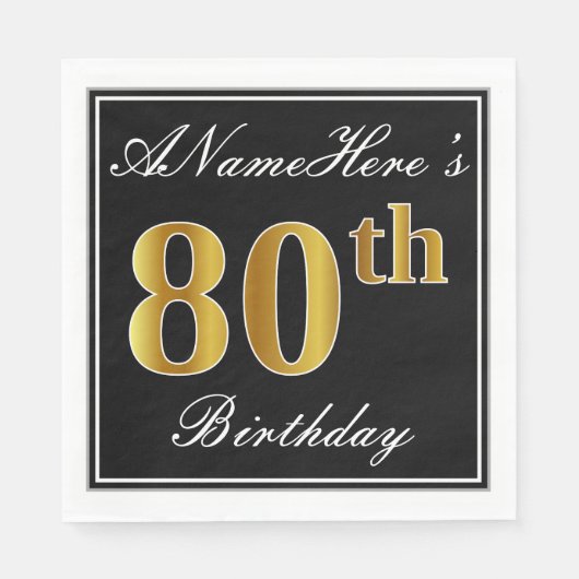 エレガント、フェイク金ゴールド80番目の誕生日+名前をカスタムする スタンダードランチョンナプキン (正面)