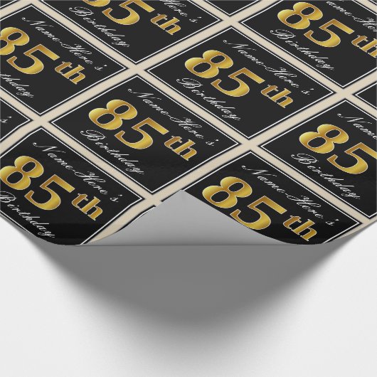エレガント、フェイク金ゴールド85番目の誕生日+名前をカスタムする ラッピングペーパー (角)