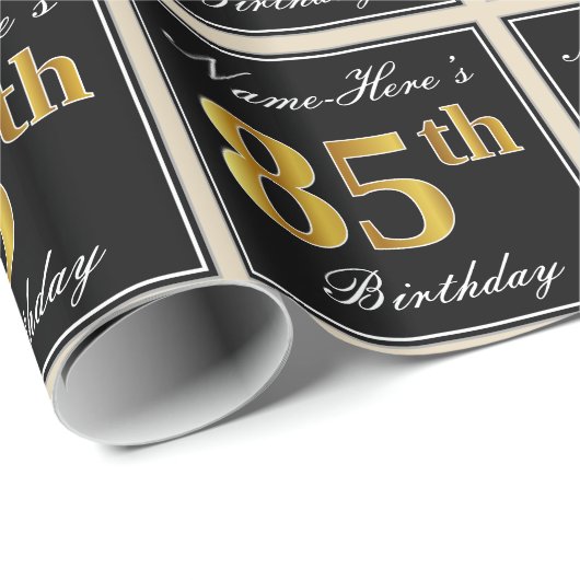 エレガント、フェイク金ゴールド85番目の誕生日+名前をカスタムする ラッピングペーパー (ロールコーナー)