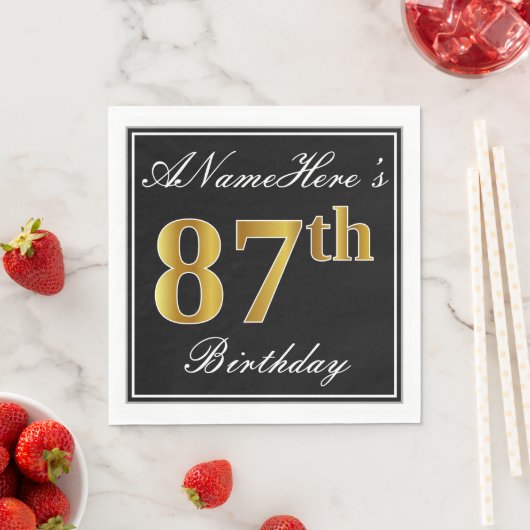 エレガント、フェイク金ゴールド87番目の誕生日+名前をカスタムする スタンダードランチョンナプキン (インサイチュ)