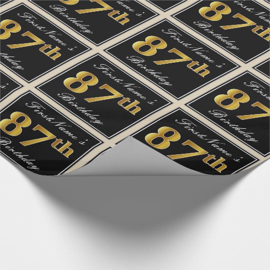 エレガント、フェイク金ゴールド87番目の誕生日+名前をカスタムする ラッピングペーパー (角)