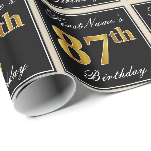 エレガント、フェイク金ゴールド87番目の誕生日+名前をカスタムする ラッピングペーパー (ロールコーナー)