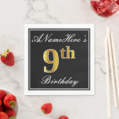 エレガント、フェイク金ゴールド9番目の誕生日+名前をカスタムする スタンダードランチョンナプキン (インサイチュ)