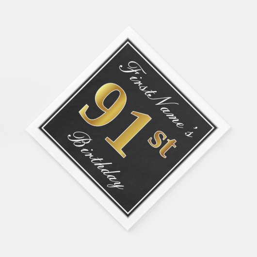 エレガント、フェイク金ゴールド91番目の誕生日+名前をカスタムする スタンダードランチョンナプキン (角)