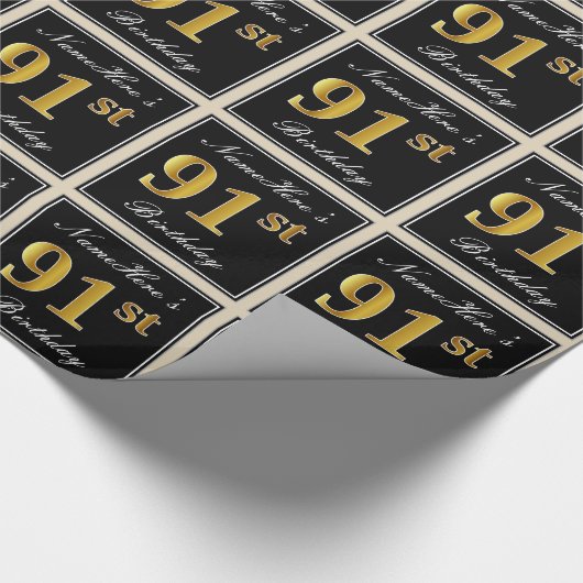 エレガント、フェイク金ゴールド91番目の誕生日+名前をカスタムする ラッピングペーパー (角)