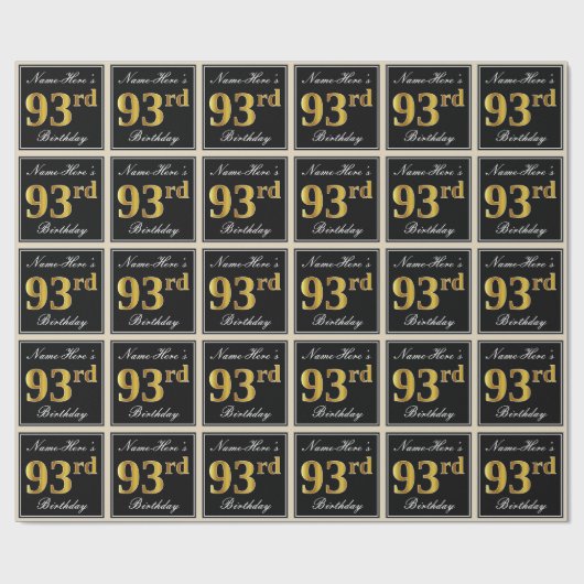 エレガント、フェイク金ゴールド93番目の誕生日+名前をカスタムする ラッピングペーパー (フラット)