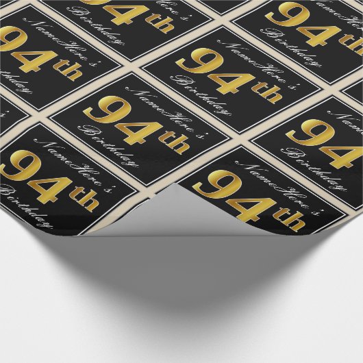 エレガント、フェイク金ゴールド94番目の誕生日+名前をカスタムする ラッピングペーパー (角)