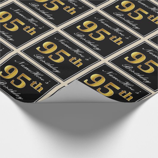 エレガント、フェイク金ゴールド95番目の誕生日+名前をカスタムする ラッピングペーパー (角)