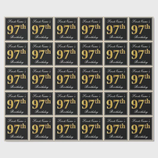 エレガント、フェイク金ゴールド97番目の誕生日+名前をカスタムする ラッピングペーパー (フラット)