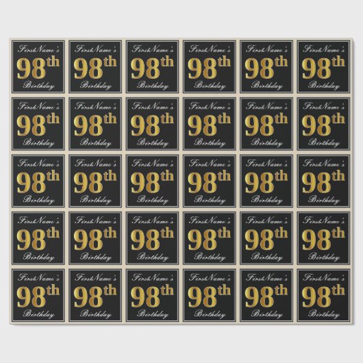 エレガント、フェイク金ゴールド98番目の誕生日+名前をカスタムする ラッピングペーパー (フラット)