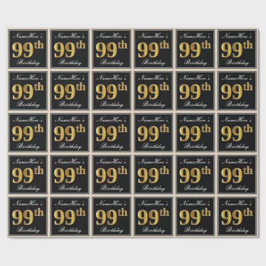 エレガント、フェイク金ゴールド99誕生日+名前をカスタムする ラッピングペーパー (フラット)